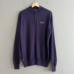 Peter Millar Merino Wool Blend 1/4 Zip Sweater Men's Large Pullover Logo Purple